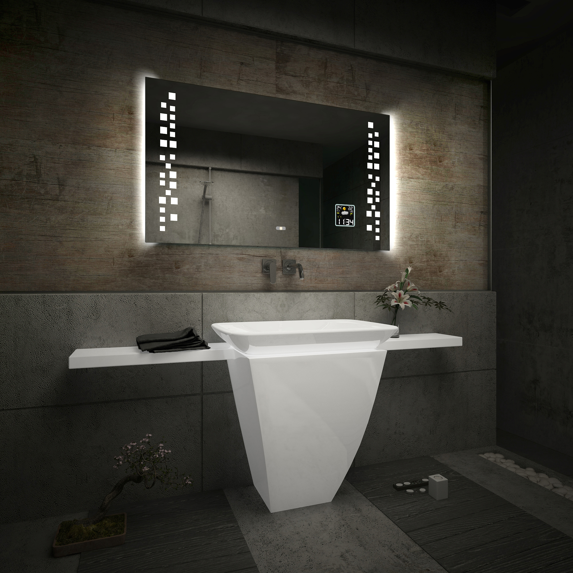 Espejo de Baño Con la Iluminación LED Estación Meteorológica S3