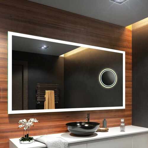 Espejo de baño moderno e iluminado, fabricado a medida con marco