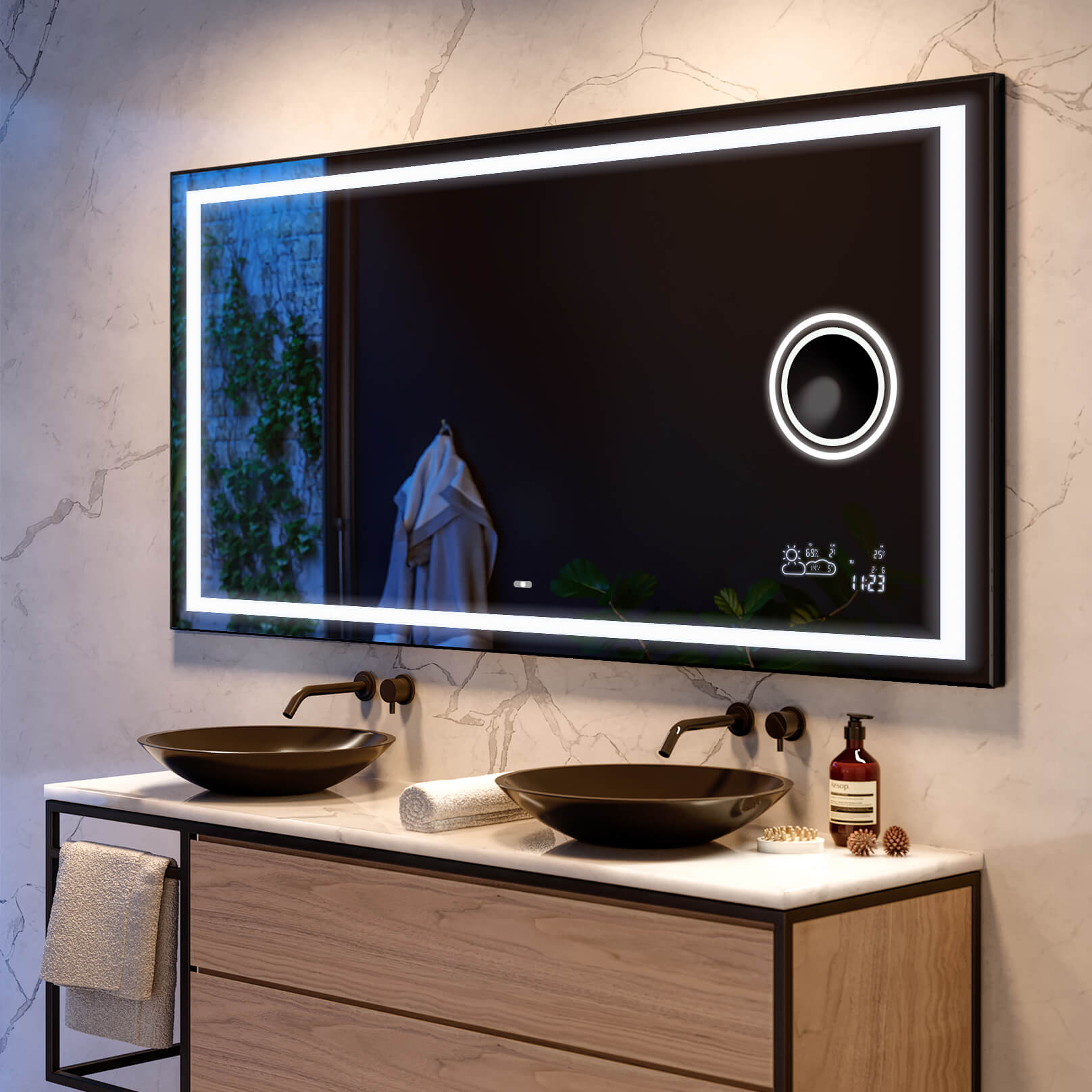 Led Illuminated Bathroom Mirror With Back Cover Bluetooth Make Up 15 Black Ebay